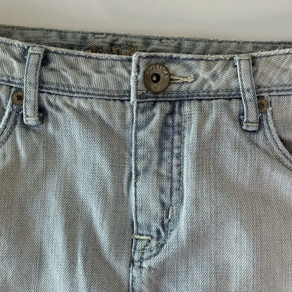 Justice Denim Skort Skirt Girls Size 16 Reg Light Wash Distressed Y2K VNTG